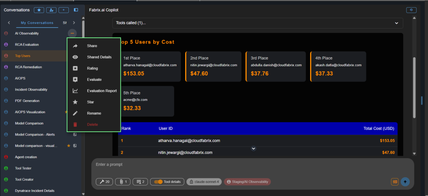 Row Level Actions Menu